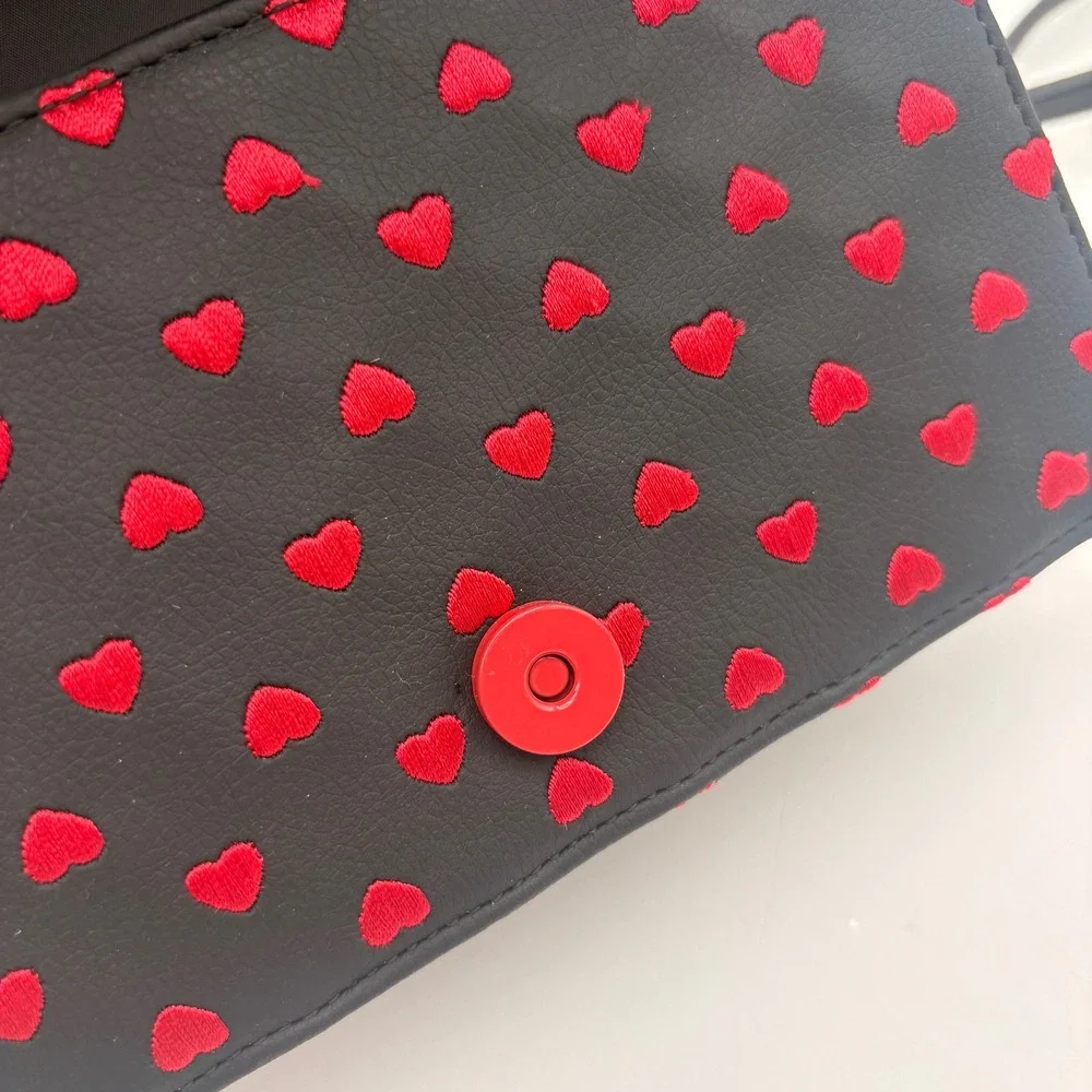 Betsey Johnson Black Red Hearts Mini‎ Top Handle Crossbody Valentine Bag Purse